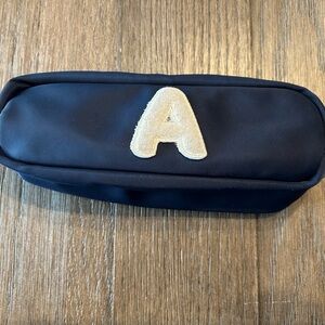 Stoney Clover Lane Navy Classic Slim Pouch Monogrammed with Capital Letter A